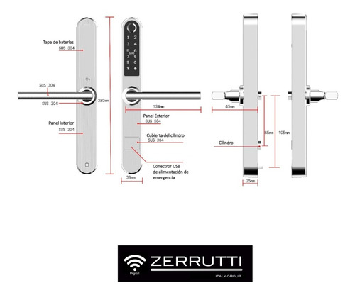 Imagen 6 de 9 de Cerradura Digital Inteligente Zerrutti Ze 8050