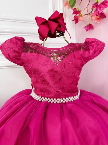 Vestido Rosa Chiclete com Tule para Meninas - 1 a 10 anos