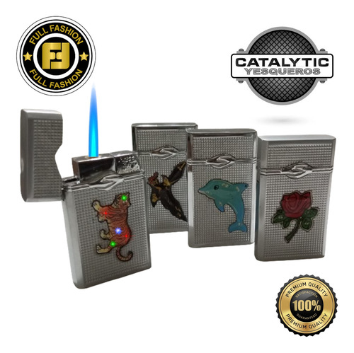 Yesquero Metálico Catalítico Recargable Con Led De Colores