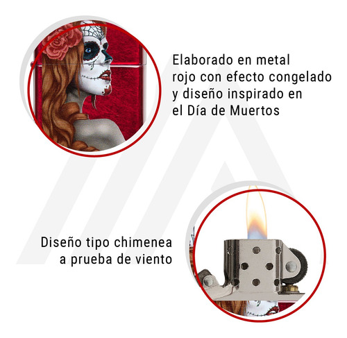 Imagen 5 de 10 de Encendedor Zippo Lighter Day Of The Dead Girl Rojo