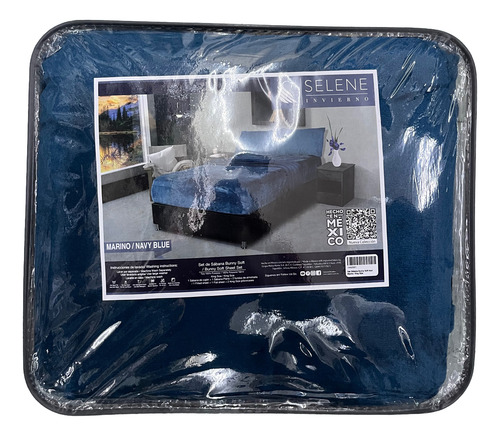 Juego De Sabana Invernal Selene King Size Ultra Suave Azul Marino Liso