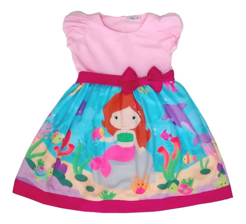 Vestido Fundo Do Mar Sereia Infantil Com Manga