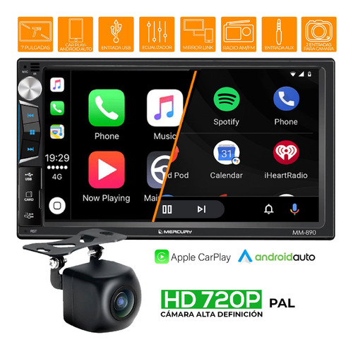 Pantalla Stereo Mirror Link Bluetooth Mercury Camara Noche