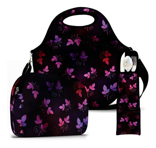 Kit Lancheira + Necessaire+porta Talher Purple Butterfilies