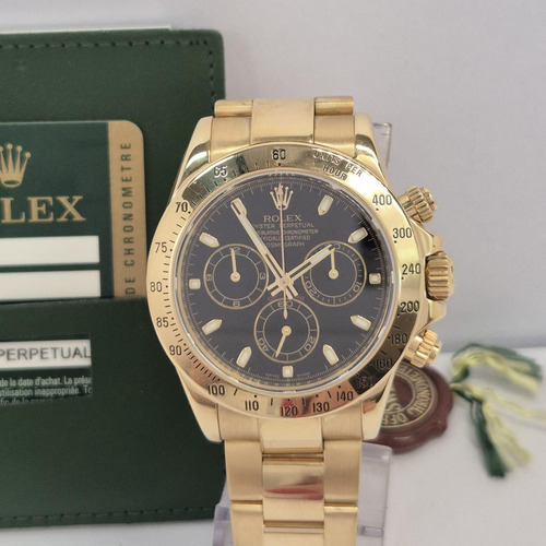 Rolex Daytona Full Yellow Gold Black Dial 40mm Completo Dourado Dourado Preto (Usado)