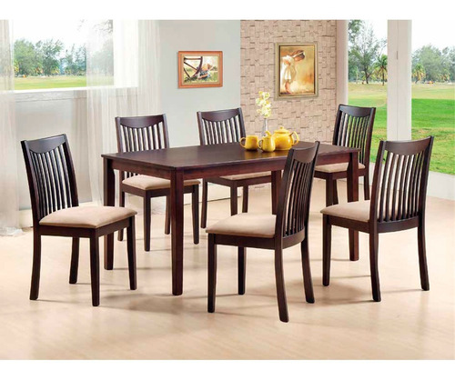 Juego Comedor 6 Sillas Madera Asientos Forrados Microgamuza