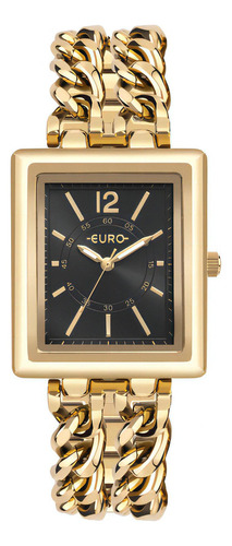 Relógio Euro Quadrado Feminino Chains Dourado 