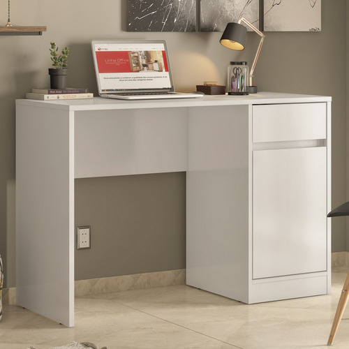 Mesa Escrivaninha Office 1 Porta 1gaveta Morada Bco Cor Branco