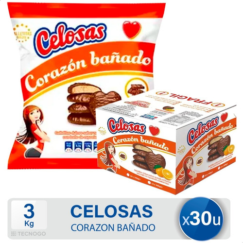 Caja Galletitas Celosas Corazon Bañado Chocolate Dulce Pack 