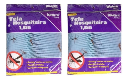 Kit Com 2 Tela Mosquiteira Clink 1,30 X 1,50 Cm Com Adesivo