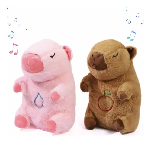 Peluche Mediano De Capibara -repira Luces Suave Y Adorable Rosa