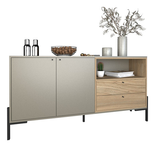 Mueble Bahiut Vajillero 2 Puertas 2 Cajones 150 Cm Living Color Olmo Gris Cubanita