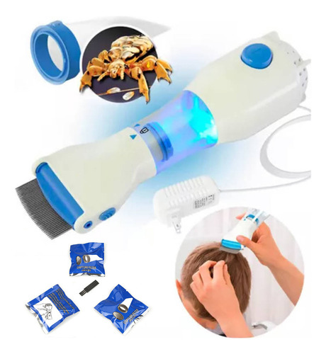 Peine Eléctrico Aspiradora Para Eliminar Piojos Liendres,aspiradora Para Piojos Color Blanco,con 3 Filtros Blanco