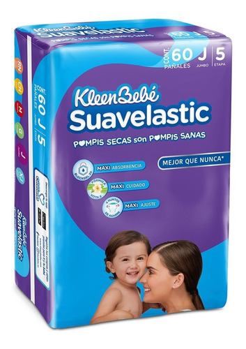 Pañal Kleenbebé Suavelastic Etapa 5 Jumbo 60 Pzas