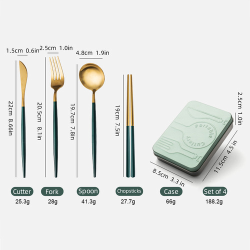 Juego De Cubiertos 304 Ss: Utensilios Portátiles De 4 Piezas