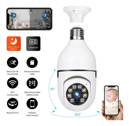 Cámara De Seguridad Wifi 360° 1080p E27 Con Vista De Alarma