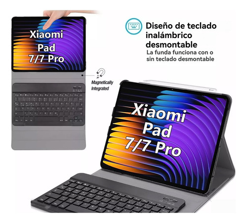 USTIYA Funda Teclado Para Xiaomi Pad 7 / 7 Pro 11.2" Pulgadas Case Español Ñ Color Negro Carcasa