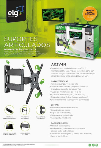 Imagem 5 de 5 de Suporte ELG A02v4n De Parede Para Tv De 26 Até 55 Preto