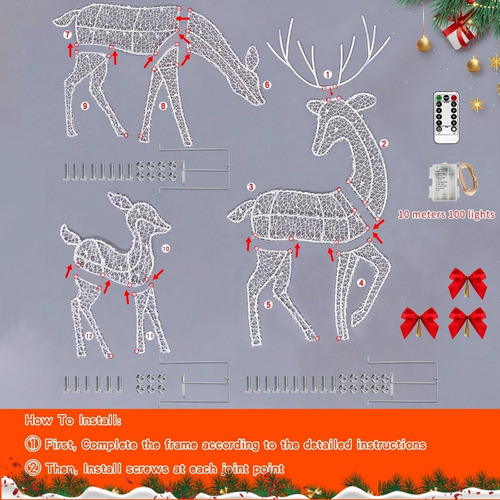 Set De 3 Lazos Navideños Con Forma De Alces Luminosos Para D
