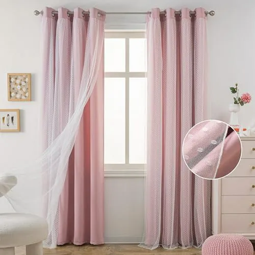 Cortinas Rosadas Para Habitación De Niñas 84 Doble Capa - 5