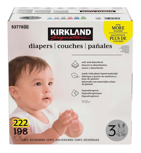 Pañales Unisex Etapa 3 Kirkland Signature 222pzs Msi