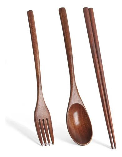 Set De Palillos Con Forma De Cuchara Y Tenedor De Madera, Al