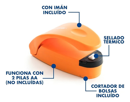 Innovagoods Mini Selladora Manual De Bolsas Con Cúter E Imán Color Naranja