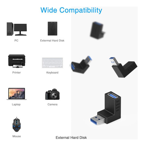 Adaptador Usb 3.0 De 90 Grados Conector Ángulo Recto Paquete