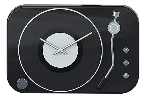 Jumbl Vintage Retro Metal Record Player Wall Clock - Black