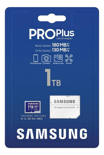 Adaptador de cartão de memória Samsung Pro Plus 1 TB 180MB/s