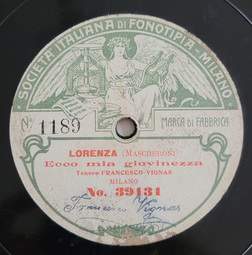 Francesco Vignas Disco Pasta Fonotipia Lorenza 39131 / 39136 (Usado)