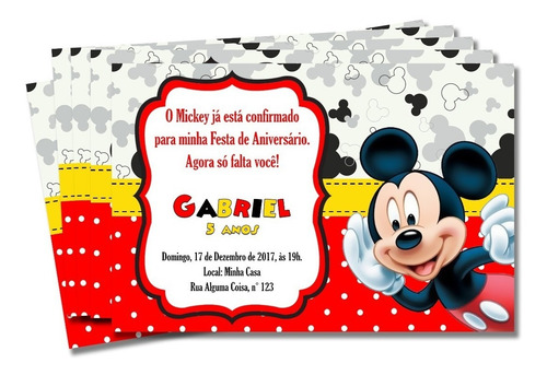 Imagem 1 de 3 de 40 Convite De Aniversário Mickey 7x10 Cm
