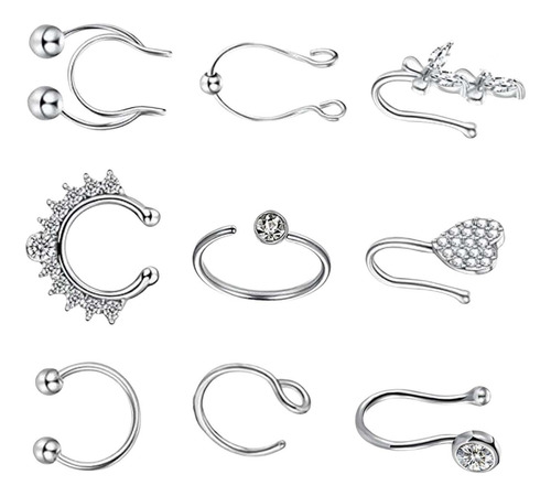 Juego De 9 Anillos De Nariz A La Moda En Forma De U, Estilo