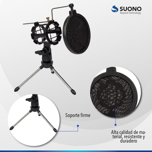 Imagen 5 de 10 de Soporte Suono Tripode Para Microfono Filtro Antipop De Mesa