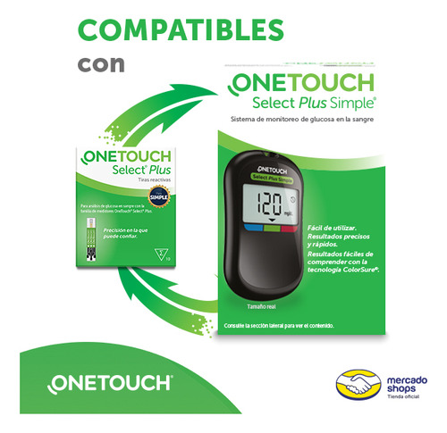 Kit Glucómetro Onetouch® Select Plus Simpletm + 100 Tiras