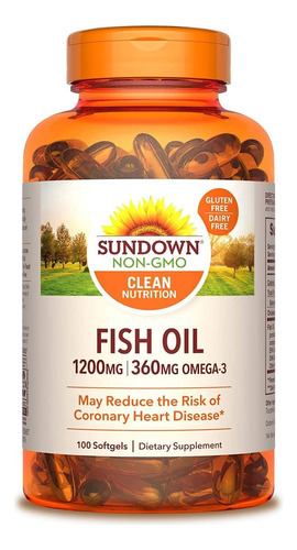 Óleo de peixe Sundown 1200 mg 360 mg Omega-3 100 cápsulas, sabor sem sabor