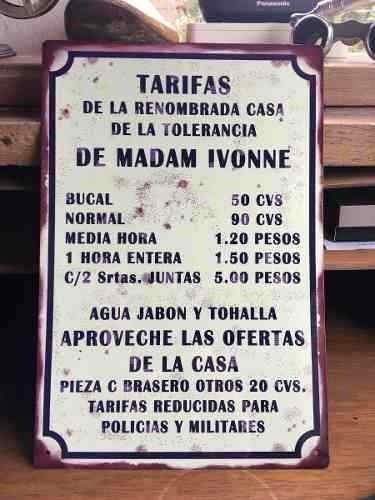 Imagen 1 de 1 de Cartel Chapa Prostibulo No Libro Tipo Antiguo 30 X 20