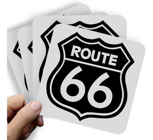 Adesivo Kit C/4 - 14x14cm - Usa Route 66 Placa Rota Interest
