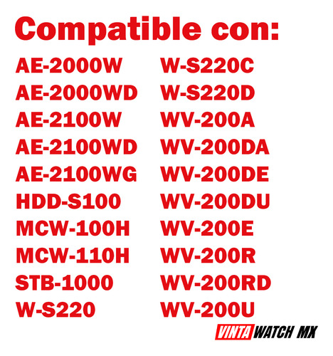 Correa Compatible C/ Casio Ae2000 Ae2000wd Ae-2000 Ae-2000wd Rojo 1.6 Cm
