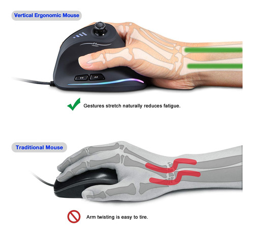 Mouse Vertical Ergonómico Con Cable,5d Rocker,10000 Dpi,11