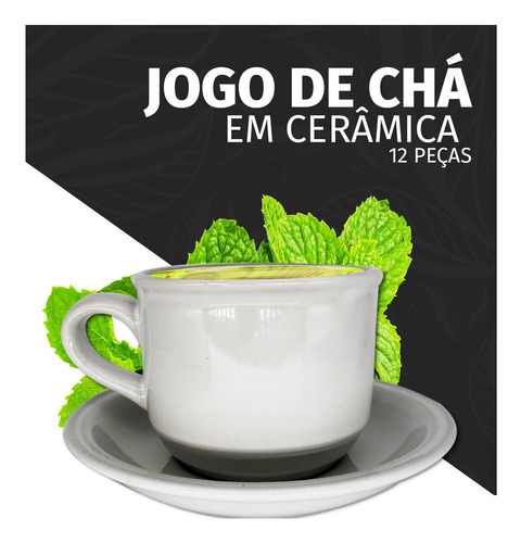 Imagem 2 de 6 de Jogo De Xicaras Chá C/ Pires Cerâmica 6 Unidades 123útil