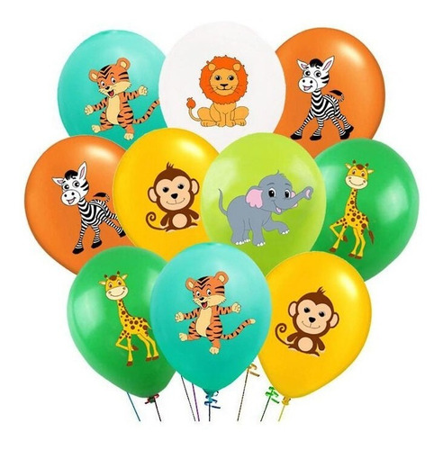 Set 25 Globos Animales De La Selva Latex