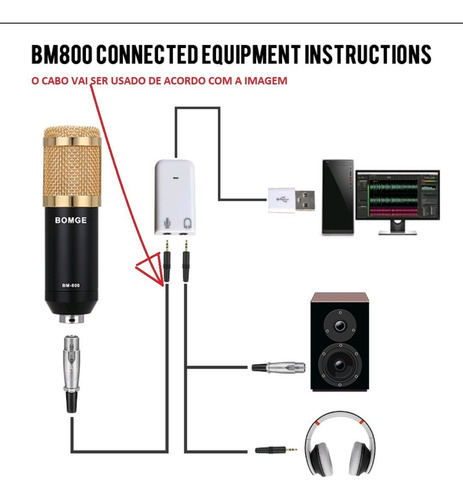 Cabo Avello Para Microfone Profissional Condensador Bm-800 P2 - Xlr Fêmea 2 Metros