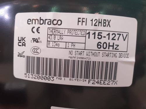 Compresor Hermético Embraco Ffi 12hxb 1/3hp+