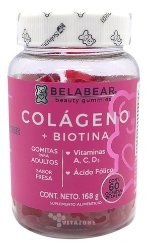 Imagen 5 de 7 de Colágeno + Biotina Y Ácido Hialurónico 60 Gomitas Belabear.