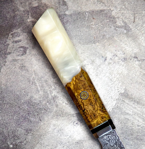 Cuchillo Nakiri Chef Damasco Japonés Profesional C/funda Inc Color Blanco/mármol