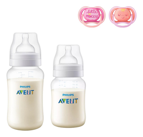 Mamaderas Anticolic 260 Y 330 Ml + 2 Chupetes 6-18m 