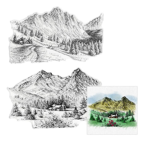 2 Pcs Mountain Forest Background Clear Stamps For Card ...