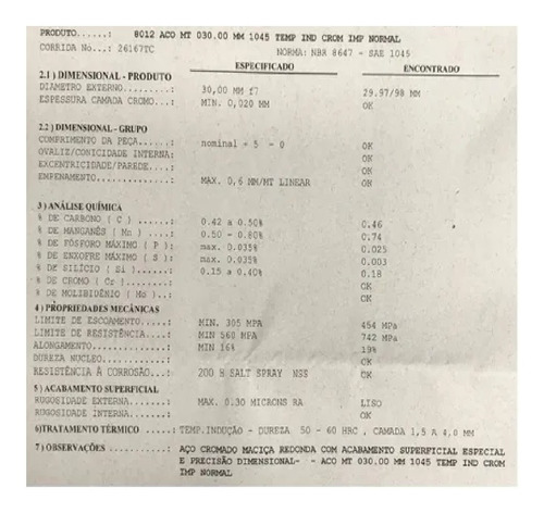 Imagem 3 de 3 de Eixo Retificado Temperado Cromado 30mm X 100mm Sae 1045 F7