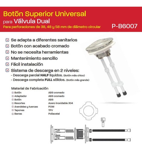 Botón Push Superior Para Baño Wc Sanitario Coflex P-b6007